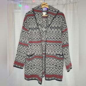 Aspen Open Front Cardigan Sweater Womens Medium Gray Fair Isle Wool Cozy Pockets